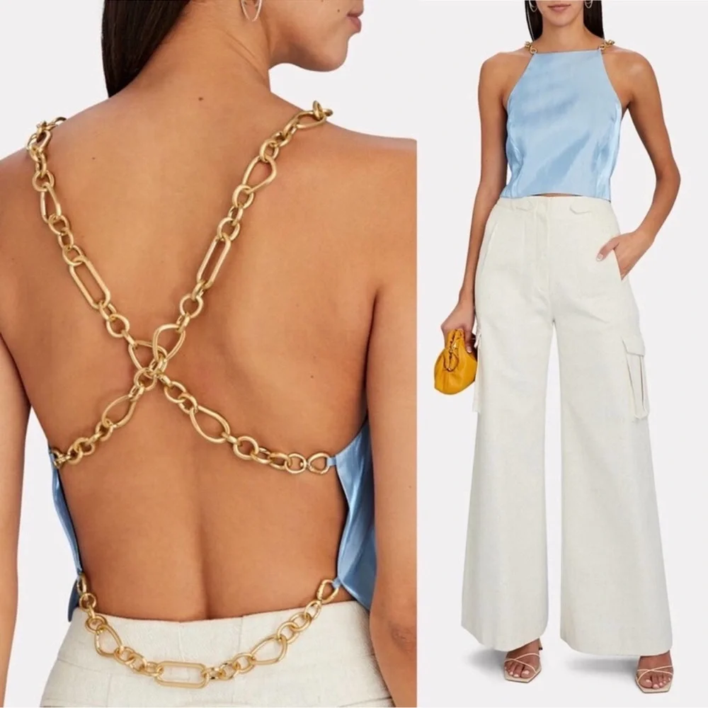 (SOLD) Cult Gaia Joey Chain Top Icy Blue - Picture 1 of 13